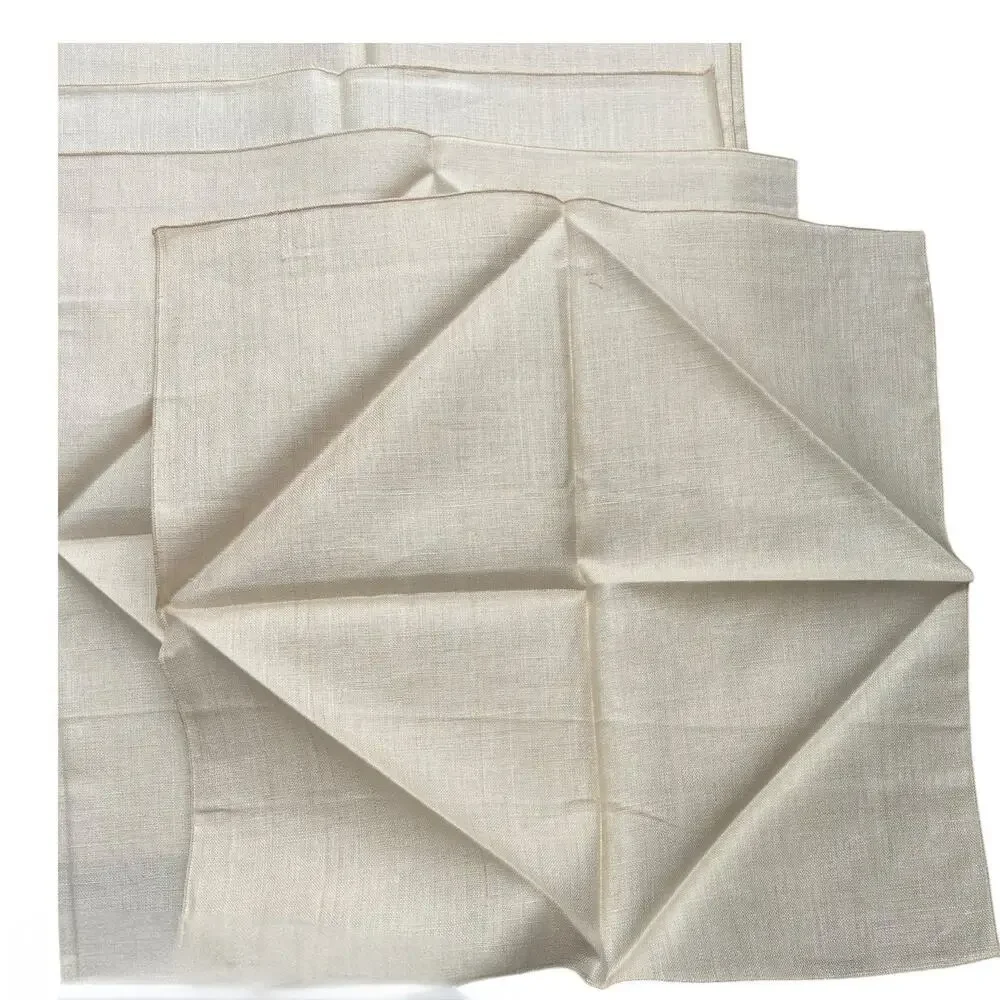 Vintage Kelly Green Pure Linen Tablecloth (52x70) & 6 Ivory Linen Napkins NOS*
